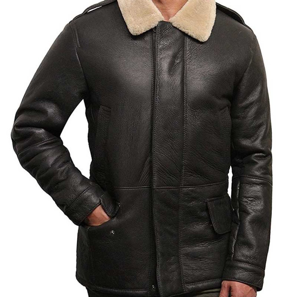 Men's Shearling Brown Leather Jacket with Fur Collar - Films Jackets