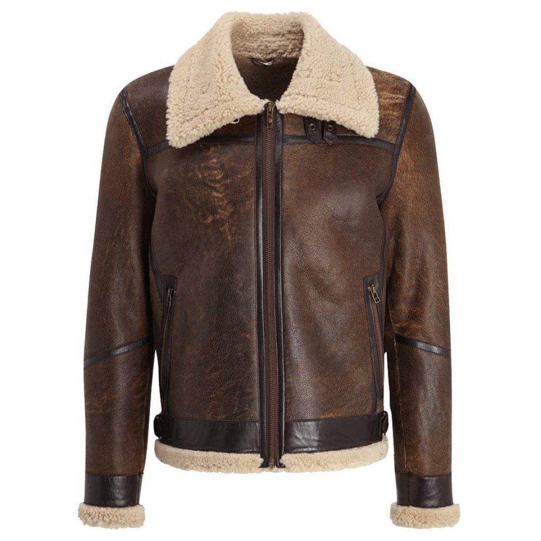 Mens Shearling Distressed Leather Aviator Jacket