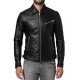 Shirt Collar Soft Lambskin Leather Jacket for Men