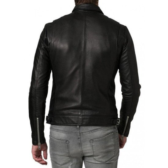 Shirt Collar Soft Lambskin Leather Jacket for Men