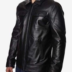 Men's Shirt Collar Style Causal Full Zip Leather Jacket