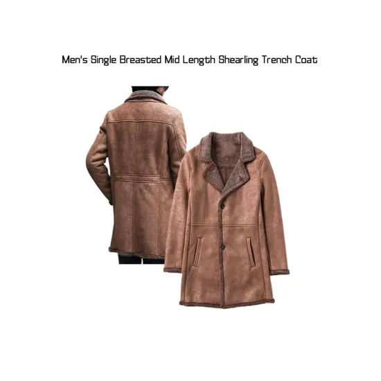 Men's Single Breasted Mid Length Shearling Brown Trench Coat