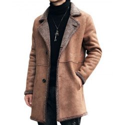 Men's Single Breasted Mid Length Shearling Brown Trench Coat