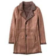 Men's Single Breasted Mid Length Shearling Brown Trench Coat