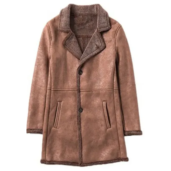 Men's Single Breasted Mid Length Shearling Brown Trench Coat