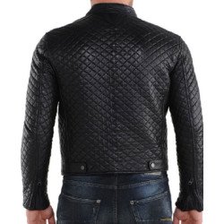 Men's Slim Fit Casual Wear Black Leather Quilted Jacket