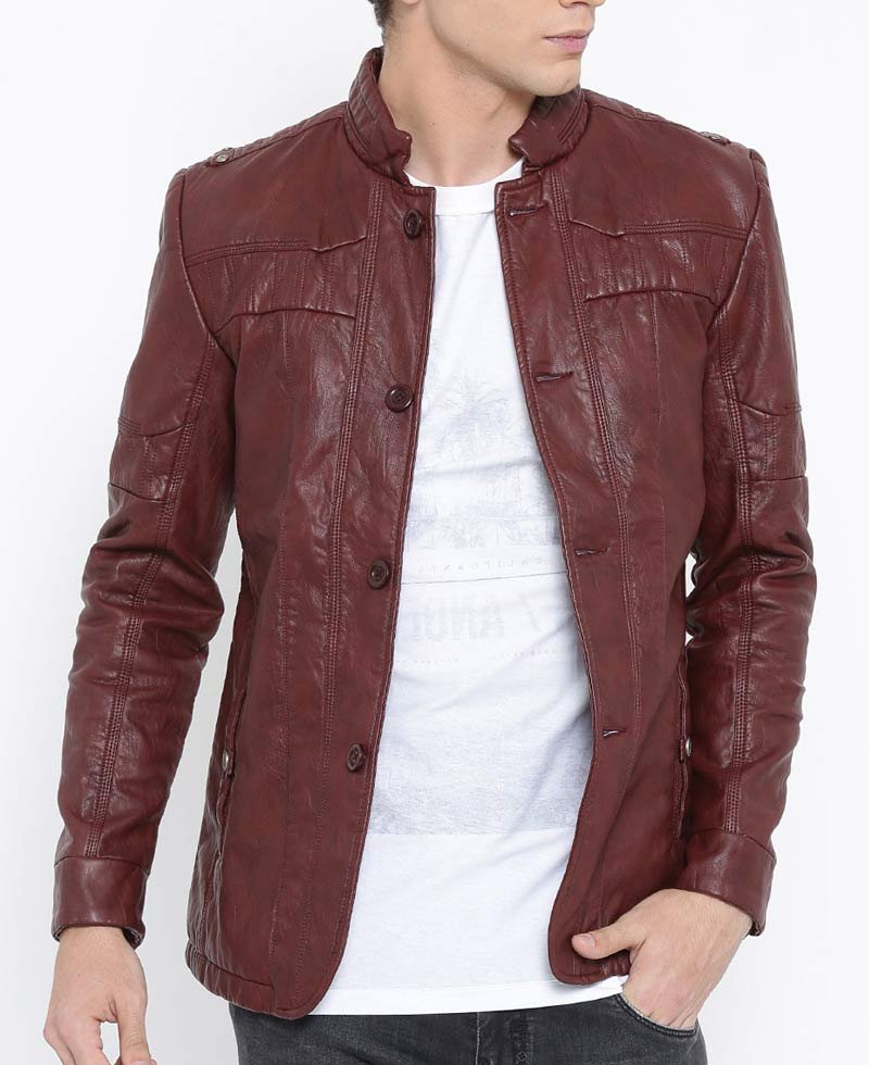 faux burgundy leather jacket