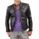 Men's Causal Snap Button Black Leather Jacket