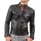 Men's Causal Snap Button Black Leather Jacket