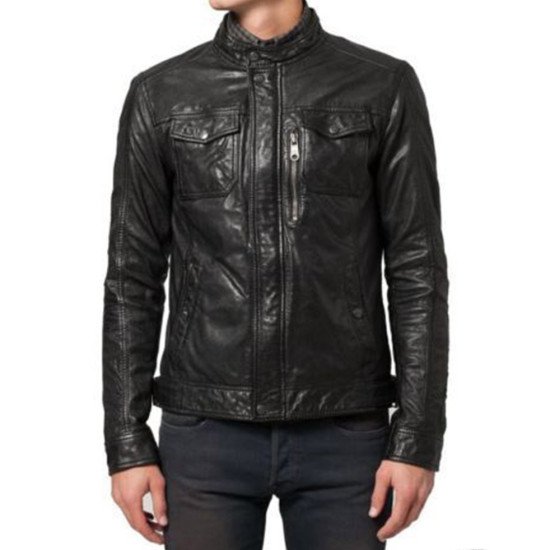 Tab collar leather on sale jacket