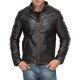 Men's Stand Collar Waxed Design Motorcycle Black Leather Jacket