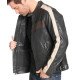 Men's Striped Design Biker Buckled Waist Leather Jacket