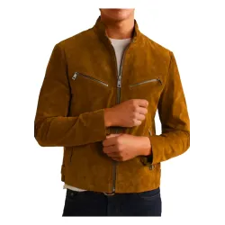 Men's Snap Tab Collar Suede Peccary Jacket