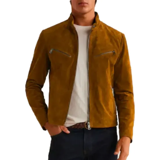 Men's Snap Tab Collar Suede Peccary Jacket