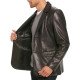 Men's Two Button Smooth Black Leather Blazer