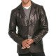 Men's Two Button Smooth Black Leather Blazer