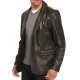 Men's Two Button Smooth Black Leather Blazer