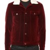 Men's Velvet Red Jacket with Faux Fur Collar