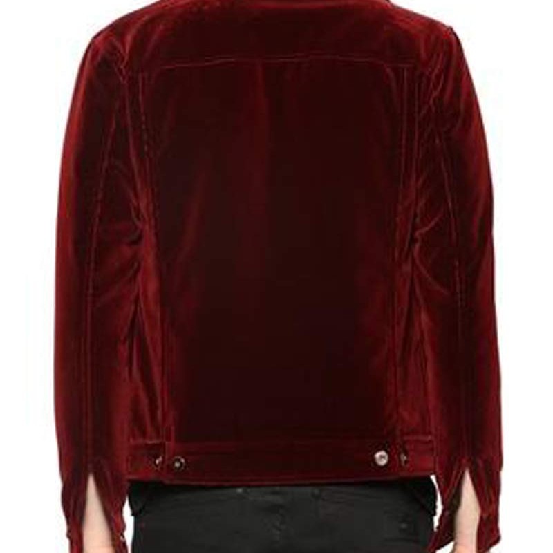 Men's Velvet Red Jacket with Faux Fur Collar