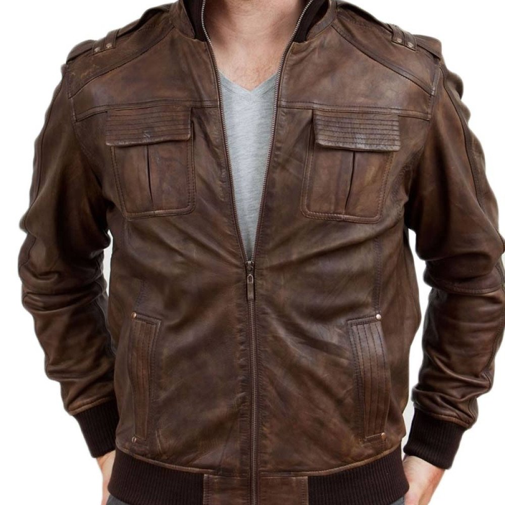 Mens Vintage Brown Leather Bomber Jacket - Films Jackets