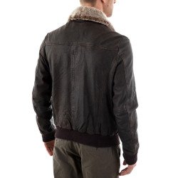 Men's Bomber Waxed Brown Leather Jacket