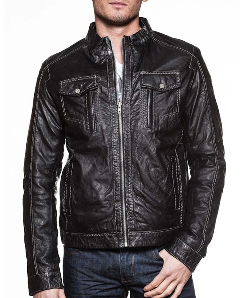 chinese collar leather jacket