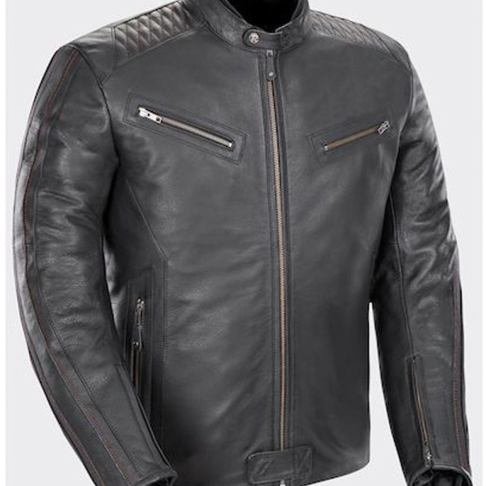 Mens White Striped Black Leather Biker Jacket - Films Jackets