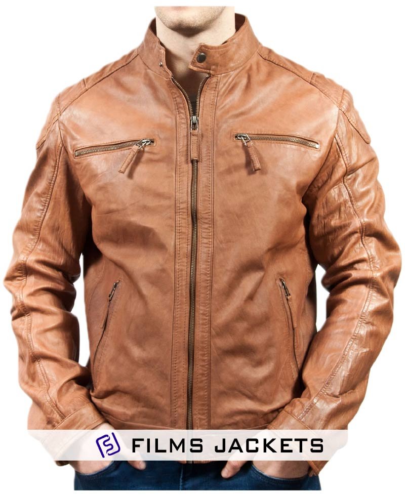 NEW Men's Dark Tan Genuine NAPA 100% Leather Jacket Two Chest Pocket  Zipper