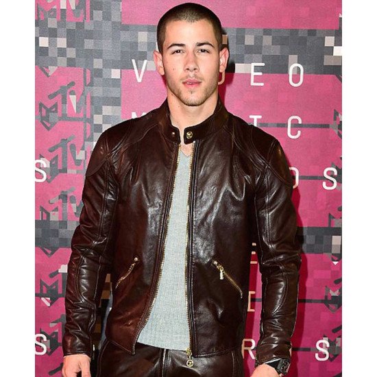 Nick Jonas Brown Leather Jacket