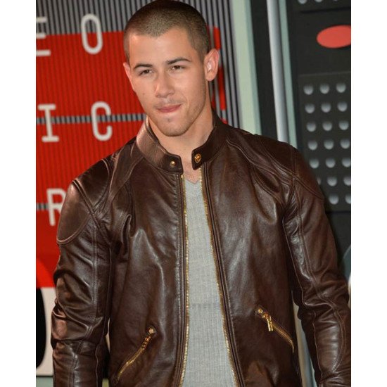 Nick Jonas Brown Leather Jacket