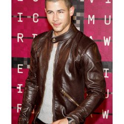 Nick Jonas Brown Leather Jacket