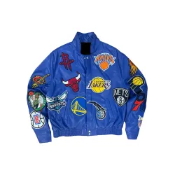 NBA Team Collage Jeff Hamilton Blue Leather Jacket