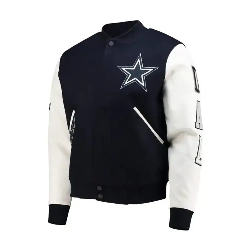 Dallas Cowboys Mens Leather Jacket Stand Collar Bomber Biker Coat Zip Up  Outwear