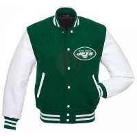 Varsity NY Jets Green and Cream Wool/Leather Jacket