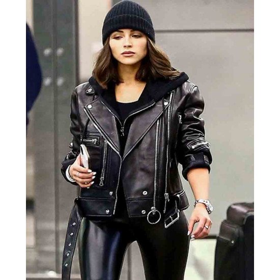 Miami Airport Olivia Culpo Motorcycle Leather Jacket