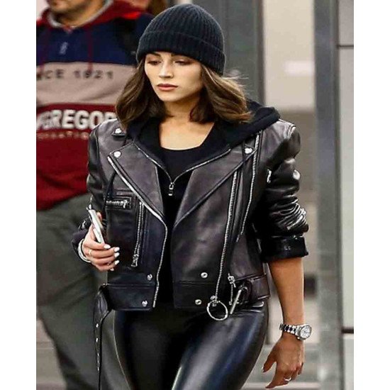 Miami Airport Olivia Culpo Motorcycle Leather Jacket