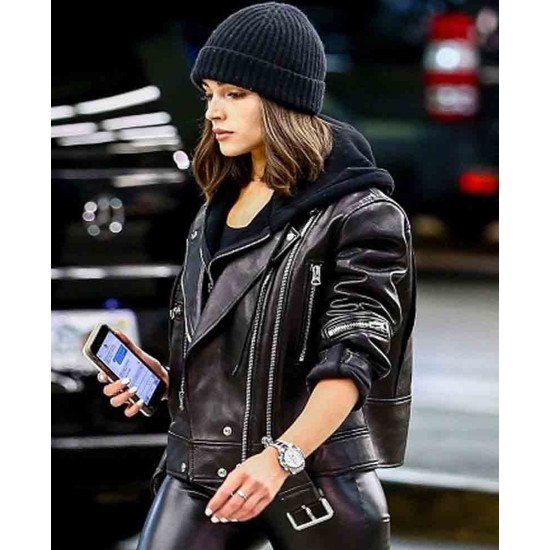 Miami Airport Olivia Culpo Motorcycle Leather Jacket