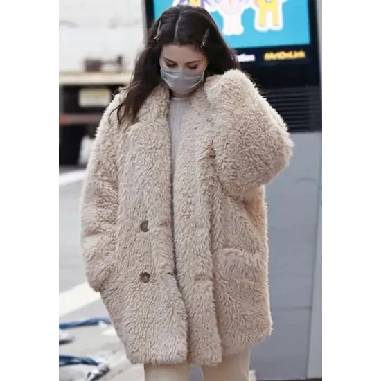 Selena Gomez Only Murders in the Building Fur Peacoat