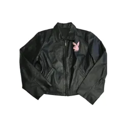 Women's Playboy Pink Patch Leather Jacket