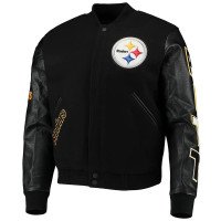 Women's WEAR by Erin Andrews Black/White Pittsburgh Steelers Full-Snap  Varsity Jacket