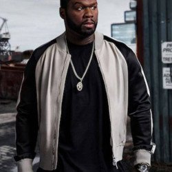 Power 50 Cent Black and White Bomber Leather Jacket