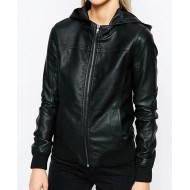 Women's Renton Black Leather Hoodie