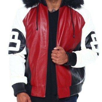 8 Ball Robert Phillipe Leather Jacket with Fur Hood