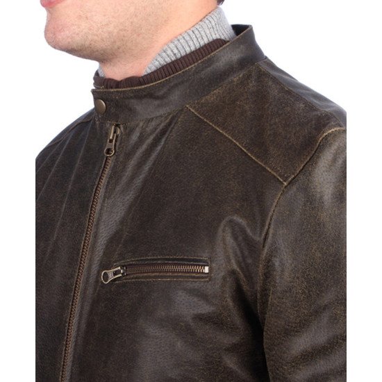 Men's Vintage Brown Leather Bomber Jacket