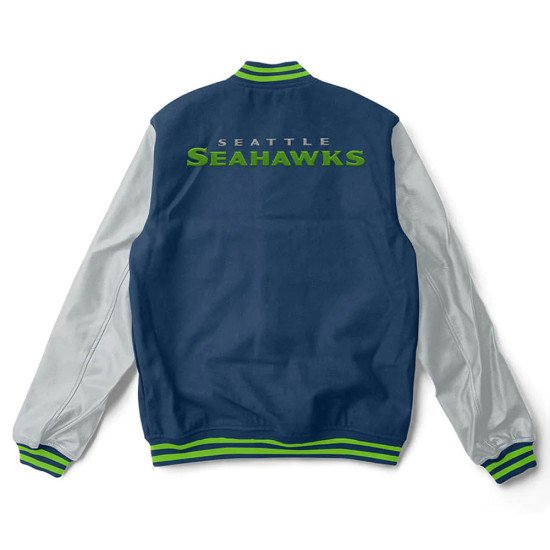 Seattle Seahawks Bomber Navy Blue Leather Jacket