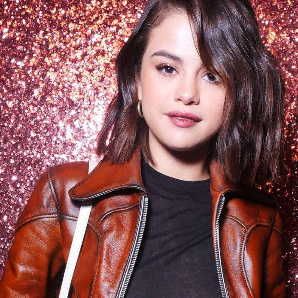 Biker Style Selena Gomez Brown Leather Jacket