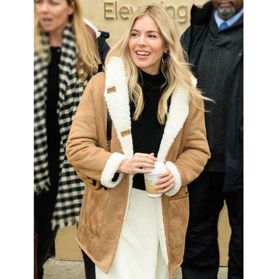 Sienna Miller Tan Brown Shearling Coat