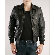 Justin Timberlake Black Leather Bomber Jacket