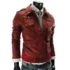 Men's Bomber Style Slim Fit Red Faux Leather Jacket