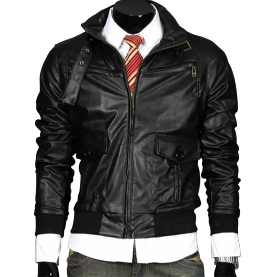 Men's Casual Wear Slim Fit Belted Buckle Collar Jacket